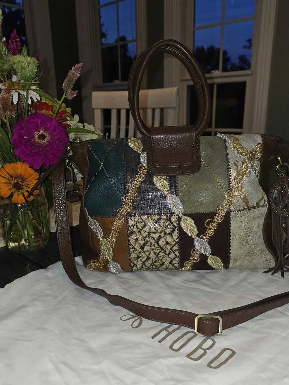 Vintage HOBO Sheila Medium Mixed Media Patchwork Leather Satchel  Bag Cover